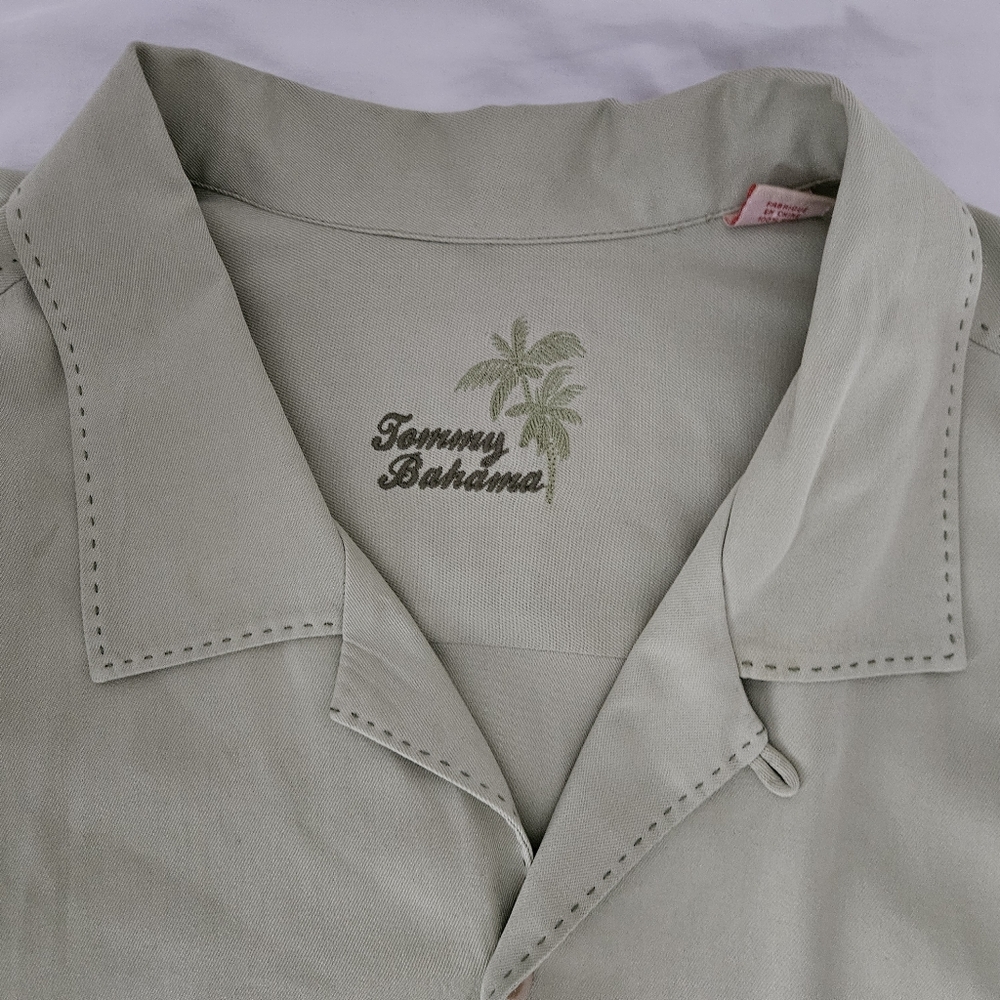 TOMMY BAHAMA Green 100% Silk Short Sleeve Camp Shirt | SZ XXL